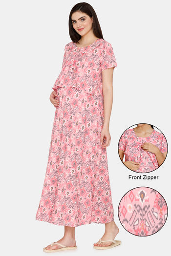 Buy Coucou Maternity Woven Full Length Nightdress Discreet Feeding - Candy Pink